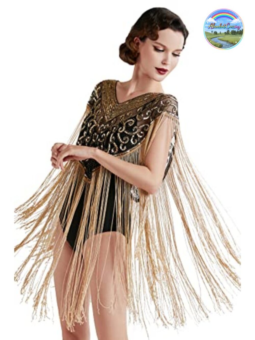 Fringed Sequin Beaded Shawl Wrap Evening Cover Up Gatsby Party